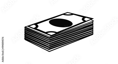 A stack of united states dollar bills is depicted in a bold graphic black and white silhouette