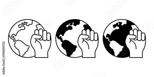 Climate Action Protest Icon With Raised Fist And Earth Symbol For Environmental Activism