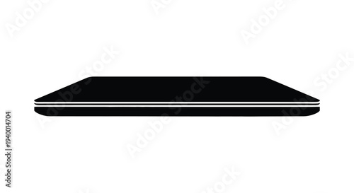 A minimalist flat depiction of a laptop computer shown in profile as a black silhouette high quality professional