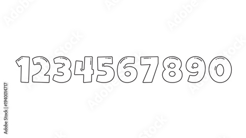 Numbers one through zero outlined in a playful bubble font, perfect for educational or decorative graphic design projects.