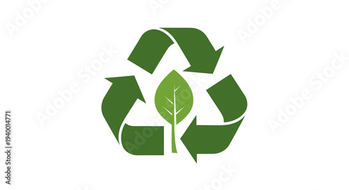 Green Recycling Symbol with Leaf Icon.
