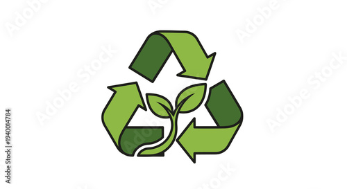 Green Recycling Symbol with Sprouting Plant.