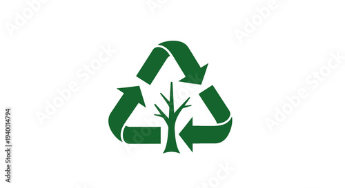 Green Recycling Symbol with Tree Inside.