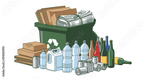 Recyclable Materials and Waste Management Illustration.