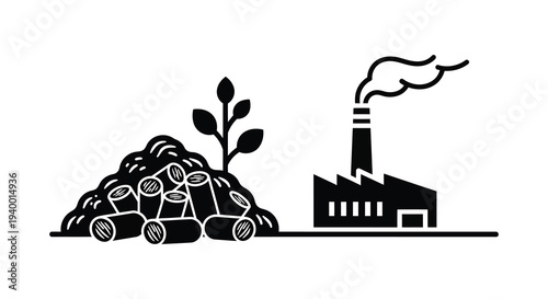 A stark contrast between industrial pollution from a factory and natural elements rendered as a silhouette high quality