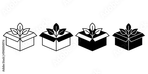 Eco Friendly Packaging Icon Set Showing Sustainable Box And Green Product Packaging