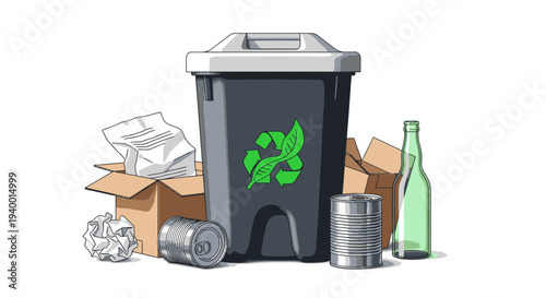Recycling Bin with Cans and Bottles.