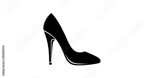 Black high heel shoe silhouette on white background.