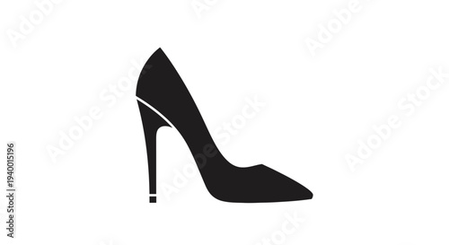 Black high heel shoe silhouette on white background.