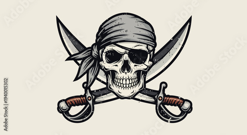 Pirate skull with bandana and crossed swords illustration.
