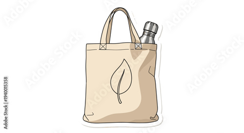 Reusable Bag with Bottle Inside Illustration.