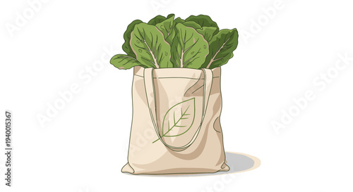 Reusable Bag with Fresh Leafy Greens.