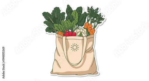 Reusable Bag Filled with Fresh Vegetables.