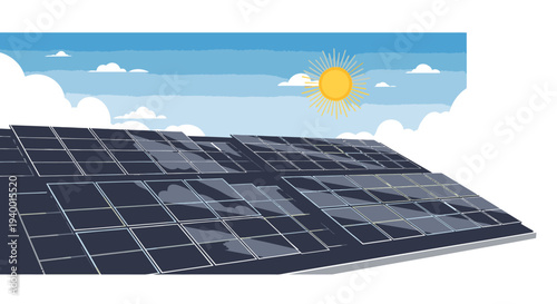 Solar Panel Array with Blue Sky.