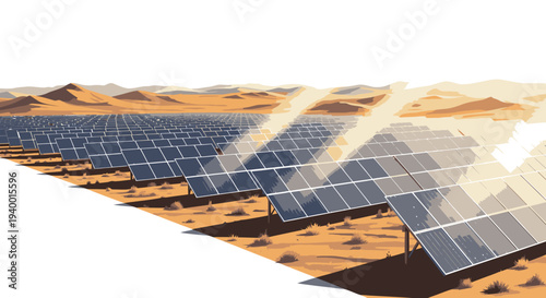 Solar Panels in Desert Landscape.