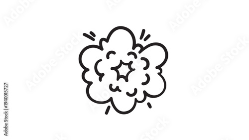 Explosion icon with abstract shapes and radiating lines, hand-drawn in a simple black outline style on a white background.