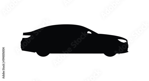 A sleek modern sports car is presented in a stark black outline against a plain white background silhouette