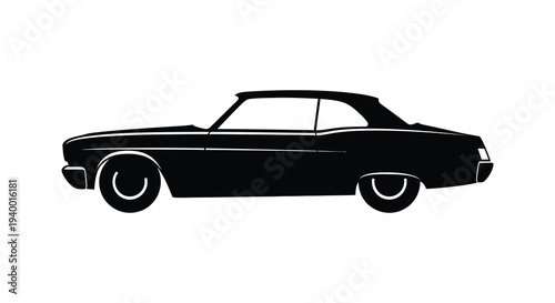 A sleek black profile of a classic 1960s american muscle car sharply defined as a silhouette high quality