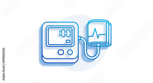 Digital blood pressure monitor icon for health check-up, medical diagnostic, and hypertension measurement. Healthcare technology for home monitoring.