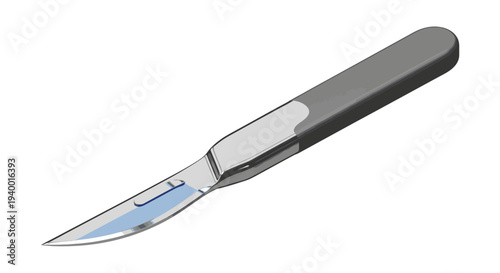 Precision surgical scalpel with a sharp, sterile blade and a gray handle, vital medical instrument for operations, healthcare, and scientific procedures, isolated on white.