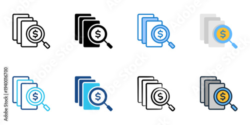 Audit icons set multiple style collection. Editable stroke 
