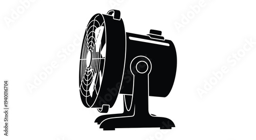 A stark black silhouette of a vintage electric fan showcasing a classic design and cooling appliance silhouette