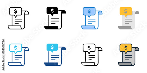 Financial statement icons set multiple style collection. Editable stroke 
