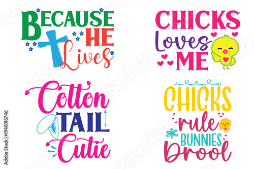 Funny Easter Typography Bundle with Cute Chick Bunny and Christian Quote Designs