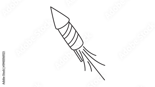 Rocket firework with trails of smoke emitting from the bottom, presented in a simple black outline style on a white background
