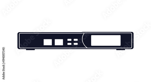 A stark black silhouette of a set top box with visible buttons and ports on a white background silhouette