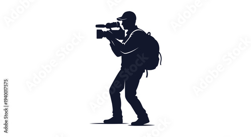 A dark silhouette of a photographer with a camera capturing a moment with professional equipment silhouette high quality