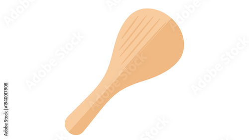 Traditional wooden rice paddle known as shamoji for serving cooked rice, kitchen utensil in light wood grain texture.