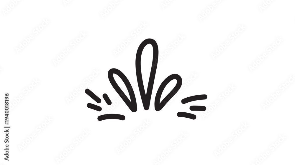 Fototapeta premium Burst hand drawn icon with radiating lines and curved shapes, representing energy or a quick event, in a simple black and white style.