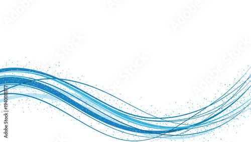 Abstract background design featuring blue flowing wave lines and sparkles representing motion, water, or digital energy.