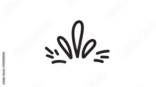 Burst hand drawn icon with radiating lines and curved shapes, representing energy or a quick event, in a simple black and white style.