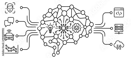 Human Brain with Digital Neural Network and Glowing Data Points Concept