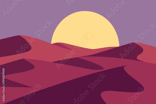beautiful amazing desert dune nature sunset view landscape background flat color vector illustration template design