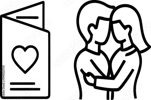 A loving couple embracing with a heart on a document