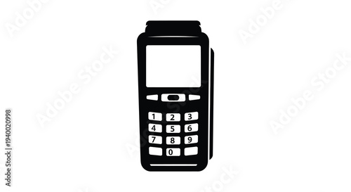A stark black silhouette depicts a vintage mobile phone with a keypad and screen conveying a sense of nostalgia