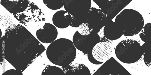 Abstract geometric monochrome composition with a bold and modern design, features an array of dynamic shapes and textures, creates a visually striking contrast.