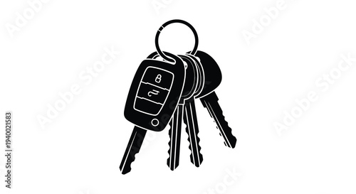 A striking black silhouette displays a set of modern car keys with a key ring emphasizing access and security silhouette