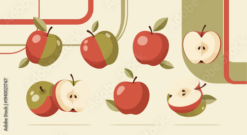 Artistic Apples: A Vibrant Collection of Whole and Sliced Fruits