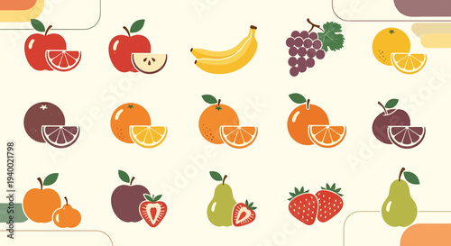 Assorted Fresh Fruits Collection: Apples, Bananas, Grapes, Oranges, Pears, Strawberries
