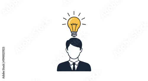 Businessman with Glowing Light Bulb Over Head Symbolizing Idea and Innovation