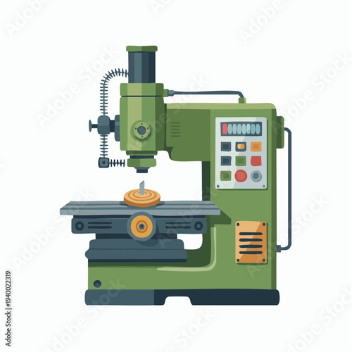Industrial green CNC milling machine illustration with control panel