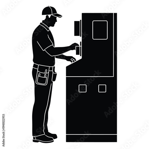 Technician installing vending machine equipment professionally