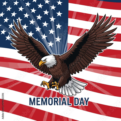 Memorial Day Eagle and American Flag Illustration Celebrating American Freedom