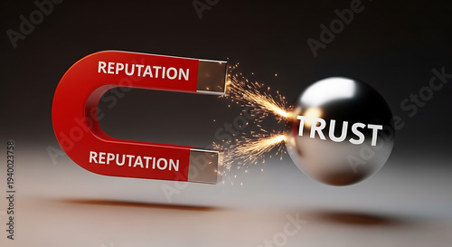 Reputation magnet attracting trust with sparks of credibility