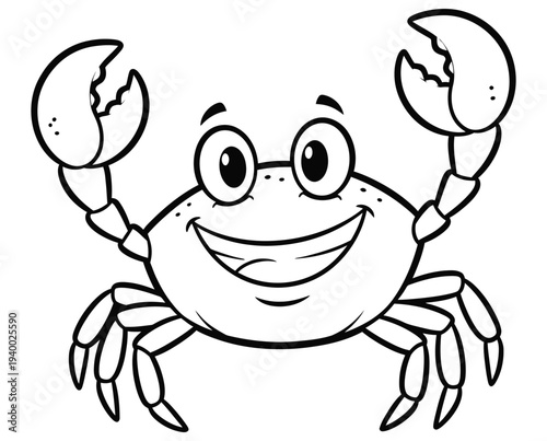 Friendly cartoon crab with big smile and raised claws