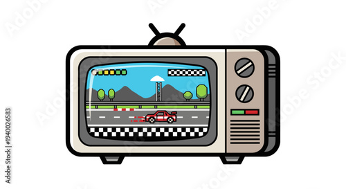 Vintage Television Set with Racing Game